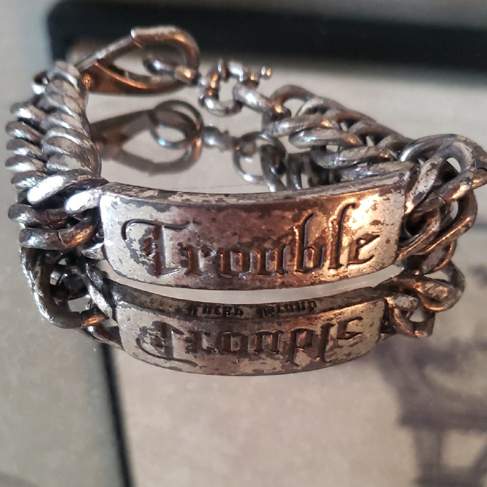 Silver Chain Bracelet with 'Trouble' Engraving